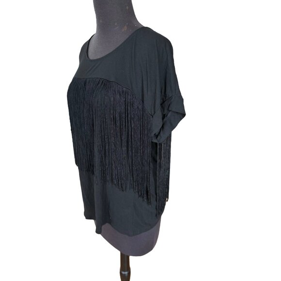 Ella Moss Black Fringe Top - Boho Luxe Statement Piece Size M - Picture 4 of 11